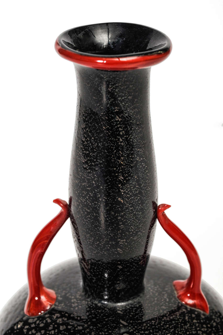 Italian Zecchin Martinuzzi Black and Red Vase
